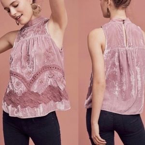 Anthropologie Floreat Myleen Crushed Velvet
Embroidered Beaded Sleeveless Top